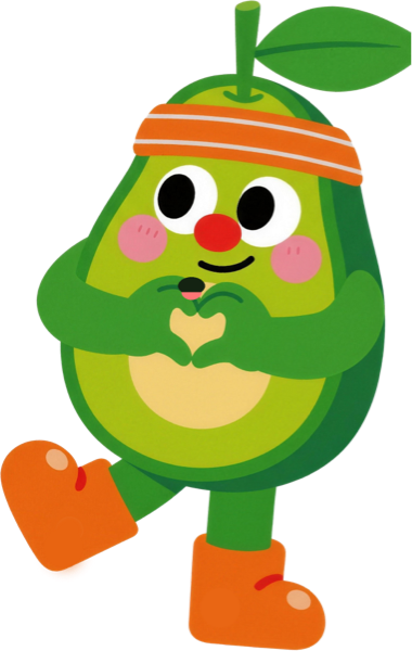 Smaller happy avocado mascot placed on the right side