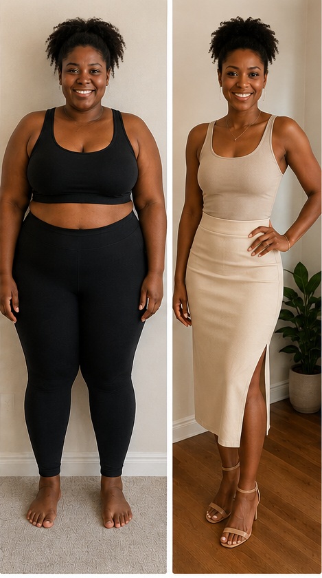 Before and after slimming transformation example